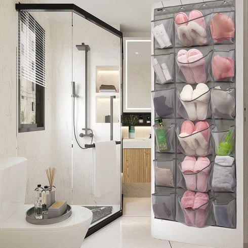 Over The Door Hanging Shoe Rack Organizer - 18 Pockets with 6 Extra Large Mesh Pockets for Shoe Holder Storage