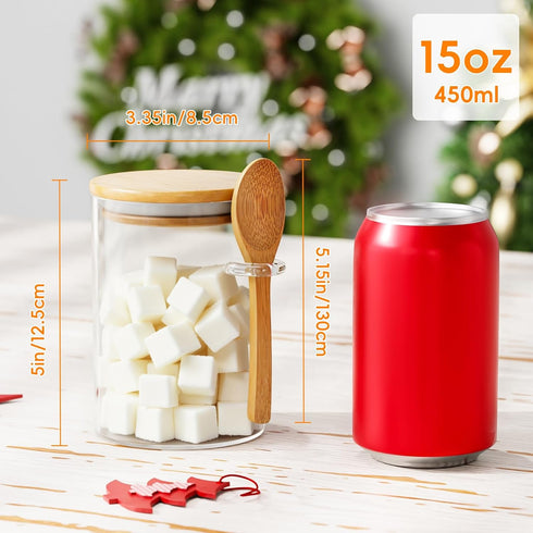 1 Pack 15oz Glass Sugar Container with Spoon - Glass Jars with Bamboo Lid and Spoon, Bamboo Lid Storage Jar Containers