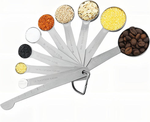 Lucky Plus Stainless Steel Measuring Spoons Set, 18/8(304) Steel Material, Heavy Duty 9 Measuring Spoons (10ml & 20ml)