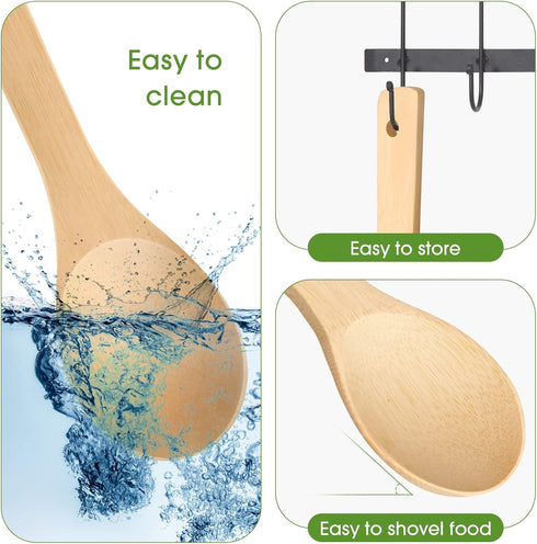 Bamboo Rice Paddle, 2pcs Wooden Spoons for Serving Utensil, Kitchen Utensil Set