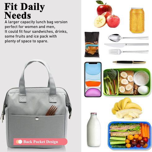 Mziart Insulated Lunch Bag, Simple Bento Cooler Tote for Lunch Box for Women Men Adult Picnic Working Hiking Beach