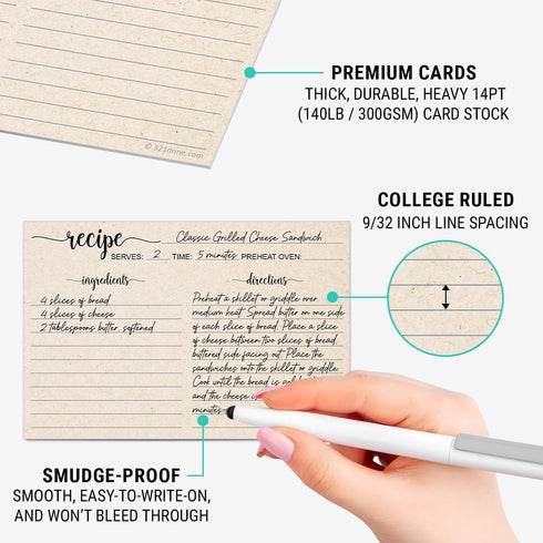 321Done Recipe Cards: Made in USA, 4x6 Tan, Double-Sided Thick Cardstock, Pack of 50