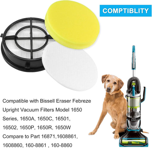 1650 16871 Febreze Vacuum Filter Compatible with Bissell Pet Hair Eraser Upright Vacuum Replacement Model 1650 Series, 1650A, 1650W, 16501, 16502, 1650C, 1650P, 1650R, Part# 16871, 1608861, 1608860