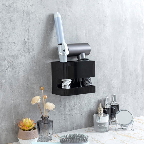 MyGift Premium Black Acrylic Wall Mounted Hair Styling Tools Holder, 2 Slots Salon Organizer Rack