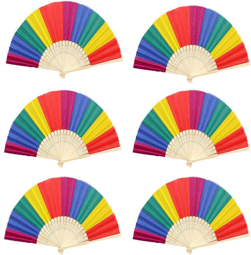 6 Pack Rainbow Hand Fans, Rainbow Themed Folding Fans for Party Decoration and Party Favors