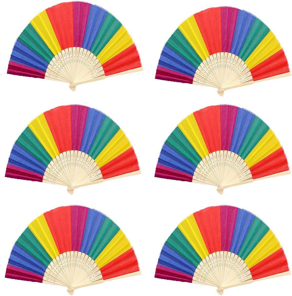 6 Pack Rainbow Hand Fans, Rainbow Themed Folding Fans for Party Decoration and Party Favors