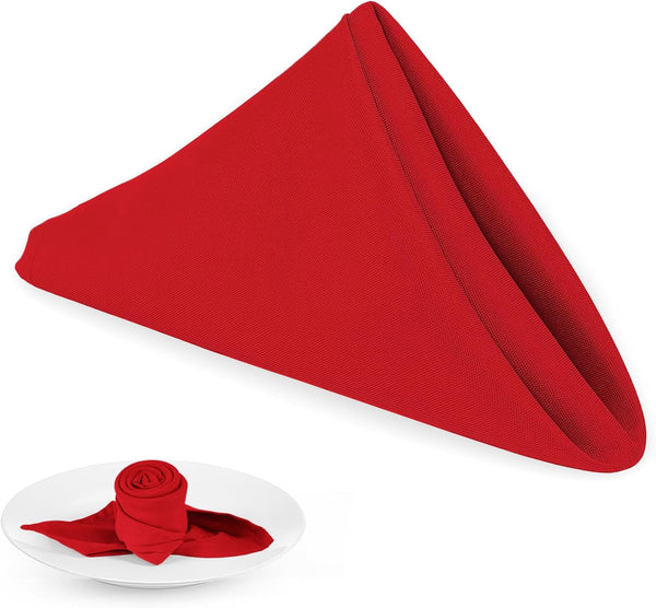 PLOYMONO Red Heavy Duty Cloth Napkins, 17 x 17 Inch Solid Washable Polyester Dinner Napkins, Set of 8 for Weddings