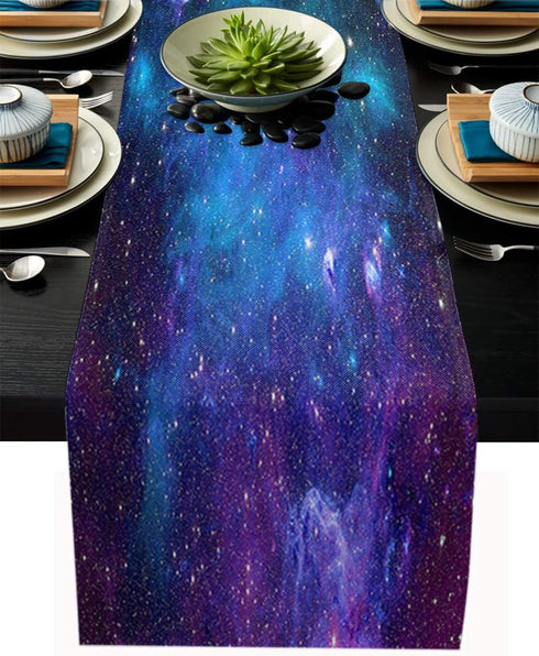 Dining Table Runner Dresser Scarf, Linen Burlap Fabric Galaxy Stars in Space Washable Table Runners 72 Inches