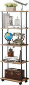 GETALL 5 Tier Bookshelf with Wheels, Tall Bookcase for Small Spaces, Solid