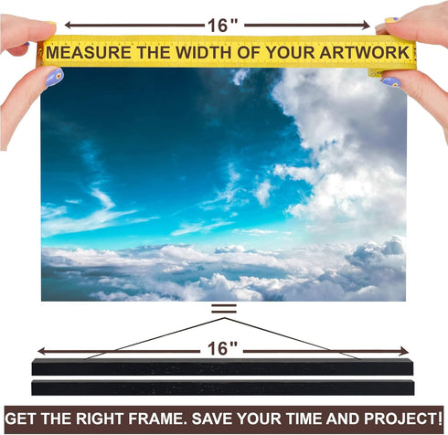 16" Sturdy Magnetic Poster Hanger Frame, Wooden Poster Frame 16x20 16x22 16x24, Solid Teak Wood, Black