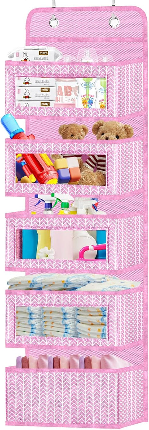 VERONLY Over The Door Hanging Organizer, 5 Large Pockets, Wall Mount Pantry Storage, Pink