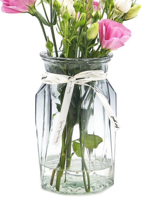 OFFIDIX Glass Vase, Geometric Faceted Design Flower Vase for Weddings, Events, and Home Decor Arrangements.