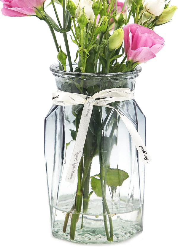 OFFIDIX Glass Vase, Geometric Faceted Design Flower Vase for Weddings, Events, and Home Decor Arrangements.