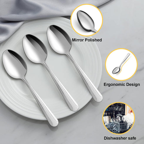 BEWOS 24 Pieces Silverware Spoons Set, 7.5-Inch Stainless Steel Dinner Spoons, Mirror Polished, Dishwasher Safe for Home