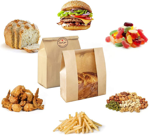 PONGHEI Packaging 200 Pack Large Paper Bread Bags for Homemade Sourdough Bread Bakery Bag for Gifting, Label Seal