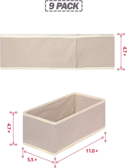 DIOMMELL 9 Pack Foldable Cloth Storage Box, Beige Fabric Baskets for Closet Organizer, Dresser Drawer Divider