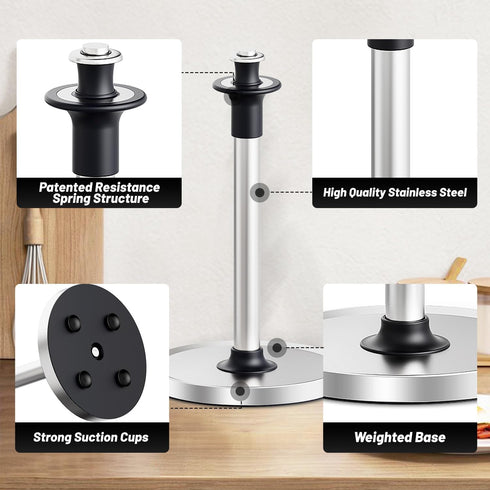 VEHHE Paper Towel Holder Countertop with Unique Damping Spring Structure for One-Handed Tearing