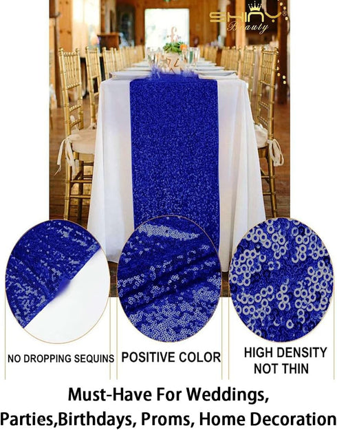 ShinyBeauty 12x72-Inch Royal Blue Sequin Table Runner with Tassel for Wedding Event Dining Decoration