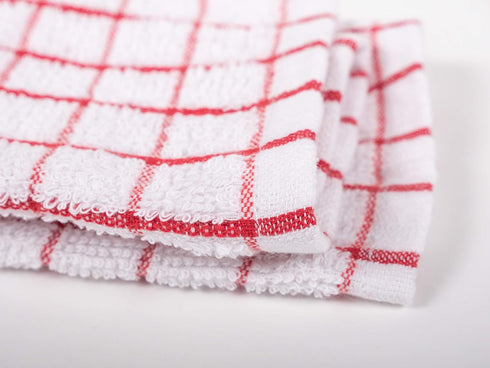 KAF Home Pantry 100% Cotton Checkered Grid Dish Cloths, Set of 6, 12 x 12 Inches, Absorbent & Machine Washable, Red