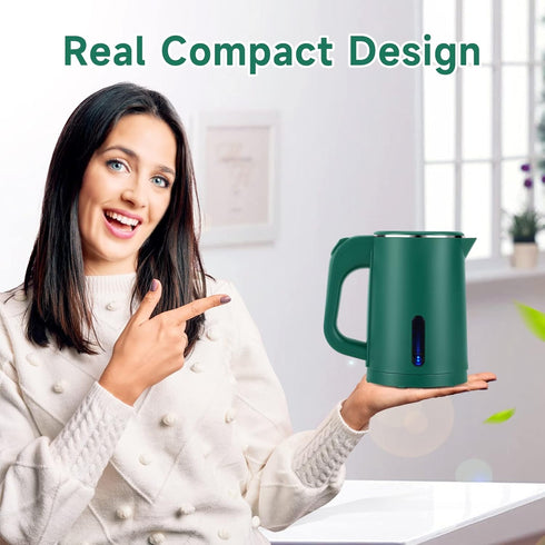 Small Electric Tea Kettle, 0.8L Portable Mini Hot Water Boiler Heater with Auto Shut-Off & Boil Dry Protection (Green)