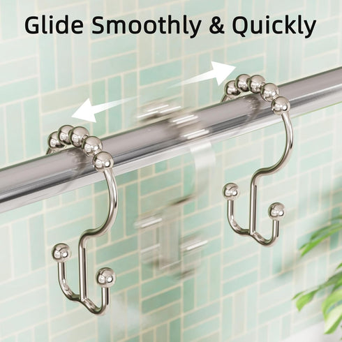 Amazer Shower Curtain Hooks, Rust-Resistant Metal Double Shower Curtain Rings, 12PCS for Bathroom Shower Curtain Rod