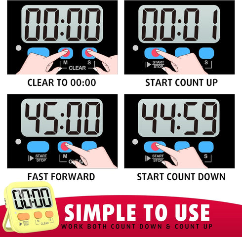 Antonki Timer for Kids, Digital Kitchen Timer for Cooking, Egg Timer, Magnetic Countdown Timer - Pack of 2