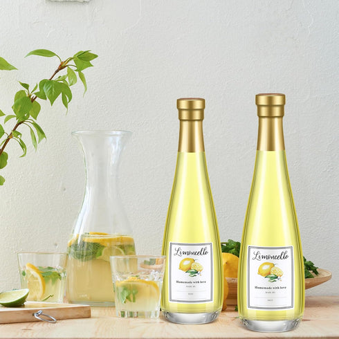 6 Set 11 oz 330 ml Set Maxcheck Lemoncello Glass Wine Bottles with Labels Stickers Airtight Empty Clear Liquor Bottles