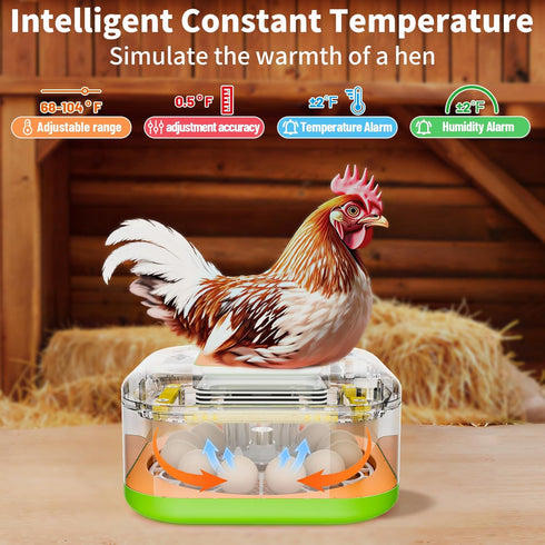 12 Incubator for Hatching Eggs, Temperature and Humidity Control, Automatic and Adjustable Egg Turning & Incubation