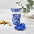Spode Blue Italian 8oz Porcelain Travel Mug with Lid – Scenic Patterned Drinkware with Decorative Border, Portable