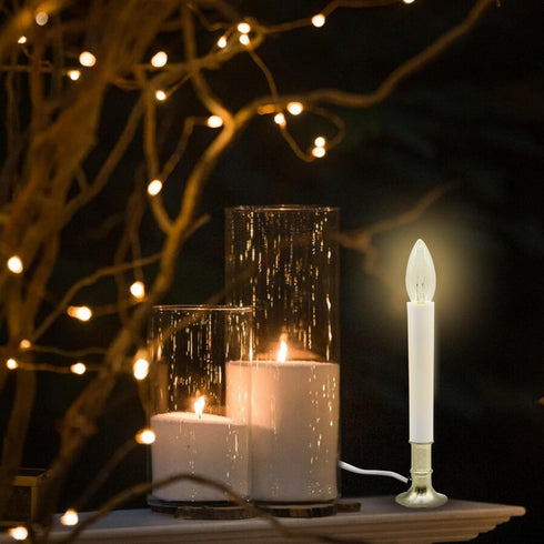 Creative Hobbies Electric Window Candle Lamp - Brass Plated Base, Dusk to Dawn Sensor, Ready to Use!