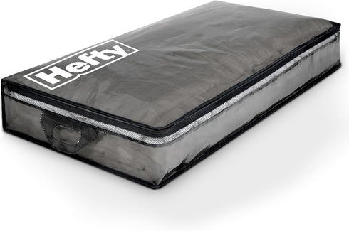 Hefty Underbed Flexible Tote with Breathable Mesh, Double Zip Closure, 39x20x6 inches, 2 Handles for Seasonal Apparel