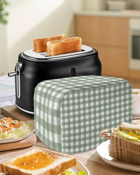 Sage Green Buffalo Plaid Toaster Cover 4 Slice - Large Kitchen Appliance Cover with Loop, Polyester Dust Protection