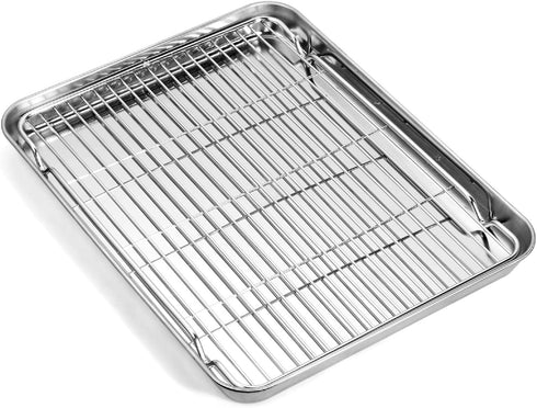 Baking Sheet with Wire Rack Set - 1 Baking Tray + 1 Cooling Rack - Zacfton 16 x 12 x 1 Inch