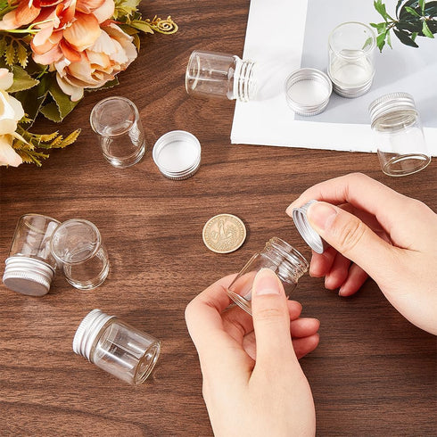 SUNNYCLUE 30Pcs Mini Glass Vials with Aluminum Screw Lids, 15ml Small Clear Tiny Glass Bottles for DIY Craft Storage