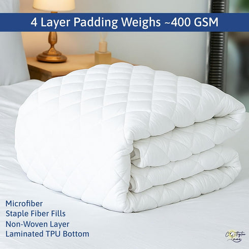400 21 Inch Cottington Lane GSM Full Size Waterproof Quilted Mattress Pad Protector, Soft Microfiber Mattress Topper