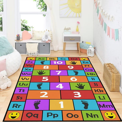 VICIKOIA Kid Hopscotch Play Rug, ABC Alphabet Number Educational Carpet, Playroom Classroom Mat