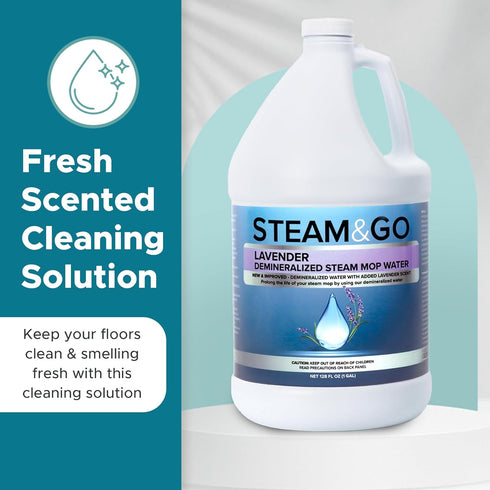 Steam and Go Demineralized Water, Lavender Scent Cleaning Solution for Steam Mop & Floor Cleaning - 128 Fl. Oz