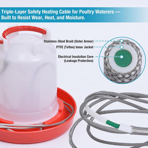 2 Pack, 39W 4FT Chicken Water Heated Cord Chickens Water Heater for Winter, Freeze Proof Chicken Waterer Heater