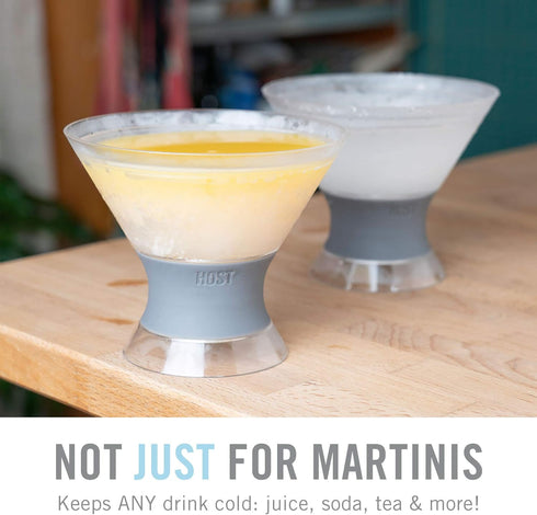 Host Freeze Insulated Martini Cooling Cups, 2 Pack, 9 oz, Plastic Freezer Gel Chiller, Grey