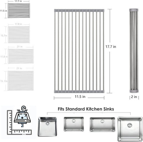 Tomorotec Roll Up Dish Drying Rack, Over The Sink Portable Stainless Steel Kitchen Drainer Organizer