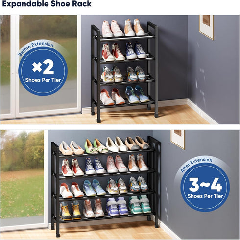 4-Tier Rack,17"-33" Closet,Metal Abiglifty Expandable Shoe Adjustable Shoe Rack for Shoes Shelves for Front Door