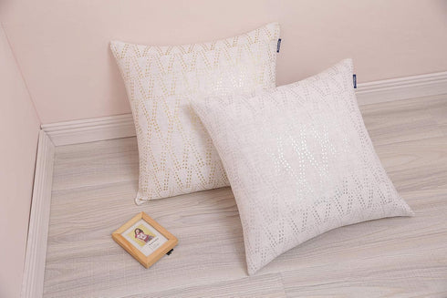 Silver Couch Throw Pillow Cover 1pc 20X20inch Ecru White Textural Linen Look Metallic Print Rhombus Decorative
