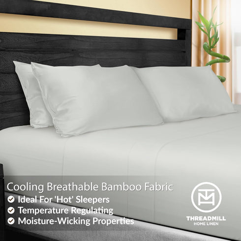 Threadmill 3 Piece Twin Sheets Set for Bed, Rayon Bamboo Cooling Bed Sheets Light Grey - 15 Inch Deep Pocket