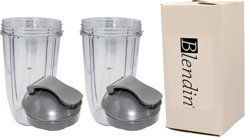 Blendin Replacement Parts for Nutribullet 600W, 900W, Includes 2 Colossal Cups and 2 Flip Top Lids