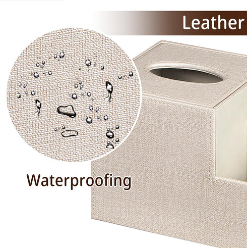 PU Leather Square Tissue Box Cover, Multi-Functional Holder for Tissue and Remote Control Storage