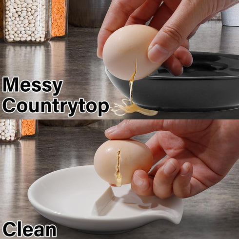 Egg Cracker & Spoon Holder - Ceramic Spoon Rest for Kitchen, Heat Resistant Utensil Rest for Countertop, Blue