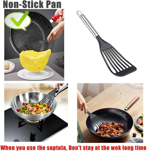 2pcs Tenta Kitchen Nonstick Cookware, Thin Slotted Egg Spatula Turner, Flexible Nylon