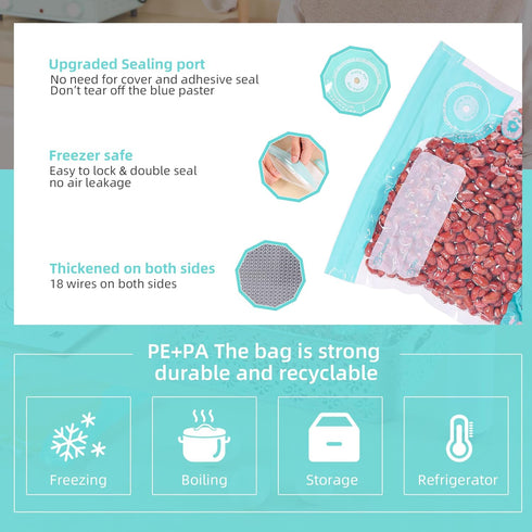 Sous Vide Bags Reusable, BPA Free Vacuum Sealer Bags, Double-sided 20C, 20pcs Vacuum Zipper Bags for Cooking