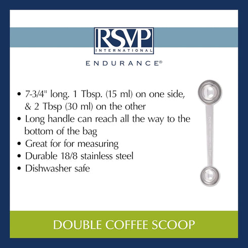 RSVP International Coffee Measuring Spoon, Long Handled Stainless Steel Scoop, 1-Tbsp/2-Tbsp