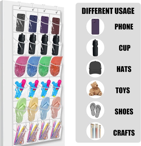 24 Pockets Hanging Shoe Organizer Large Clear Pockets Over the Door Pantry Organizer Shoe Holder for Back of Door Hanging Shoe Bag for Closet Water Bottle Cellphone Calculator Snack Classroom by Windyun